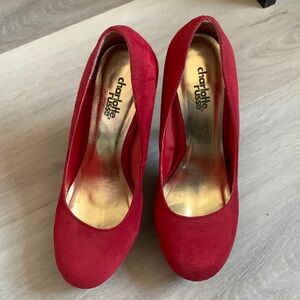 Red suede 5in heels